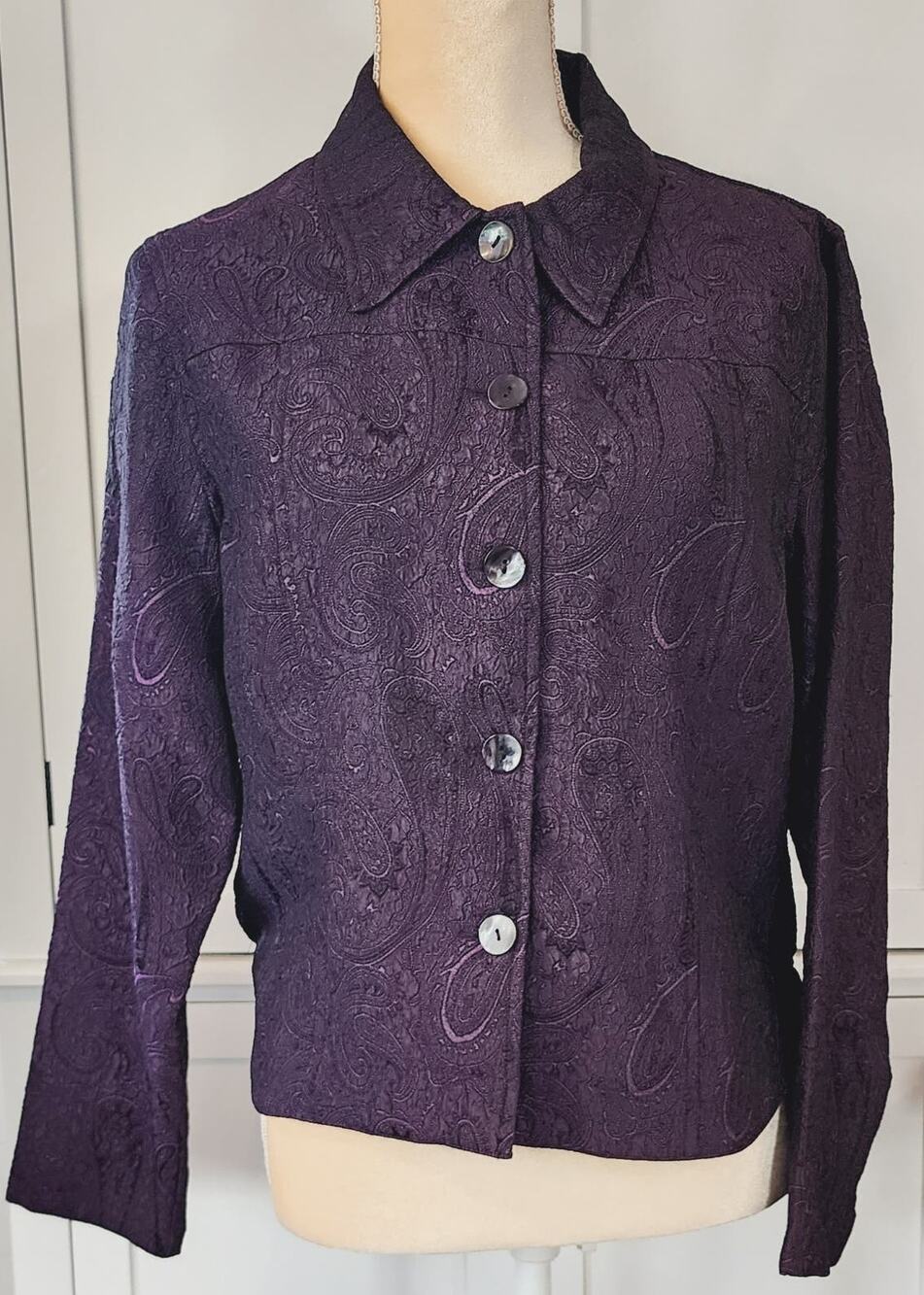 Coldwater Creek Women's Petite Textured Shacket Blazer Purple Black Size PS